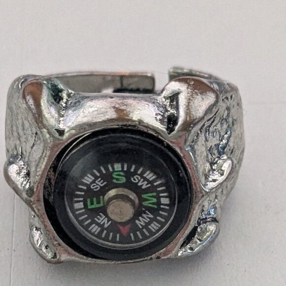 Vintage Adjustable Silver Tone Compass Ring - Picture 2 of 5